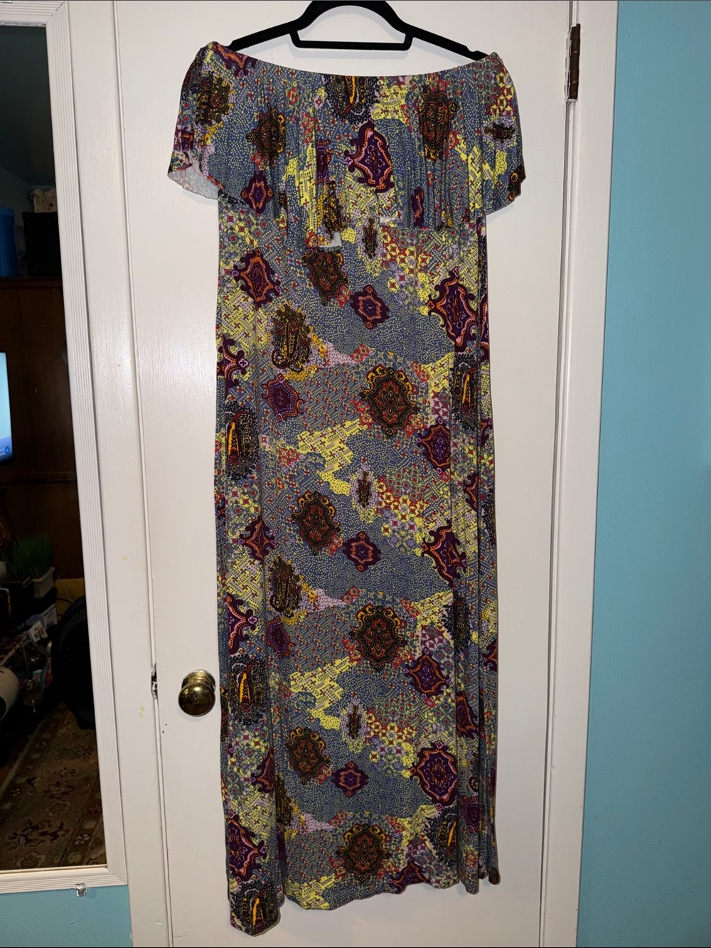 Strapless Printed Maxi Dress in Multi-Color